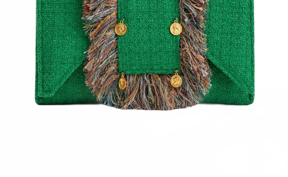 NEW ELEKTRA'S WORKSHOP tweed flap handbag in green